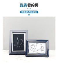 现代简约高级感蓝色金边木质相框桌面摆件客厅书房玄关家居装饰品