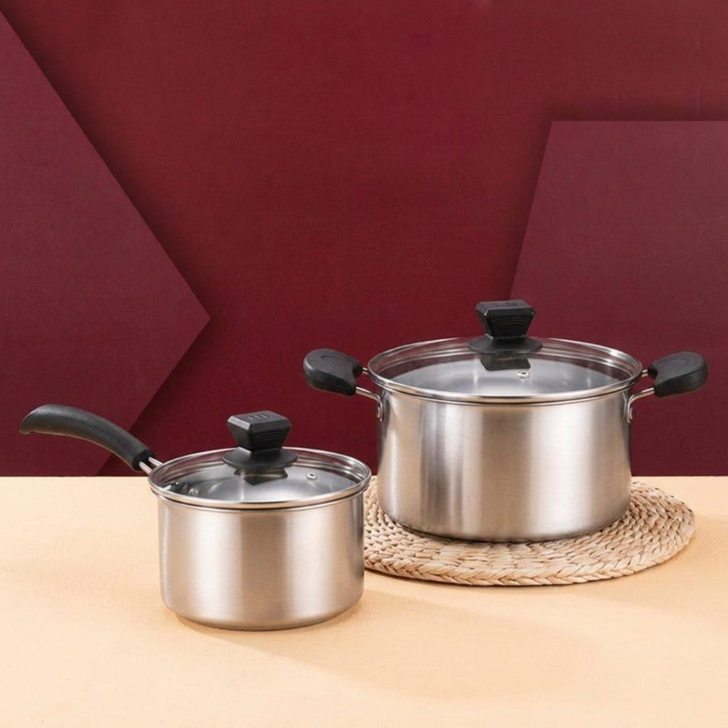 Saucepan Set and Family Cookware Gift Set, Stainless Steel Pots and Pans Set with Milk Pan, Induction Pot for Electric Gas, 2kg Weight Design