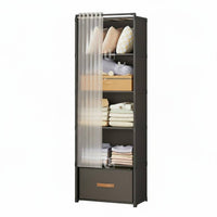 Space Saving Shelving Unit with Curtain Easy Assembly Portable Clothes Closet Large Capacity Freestanding Wardrobe with Drawers Sturdy Construction for Students, Renters, Dorm Room, Bedroom, Small Apartment