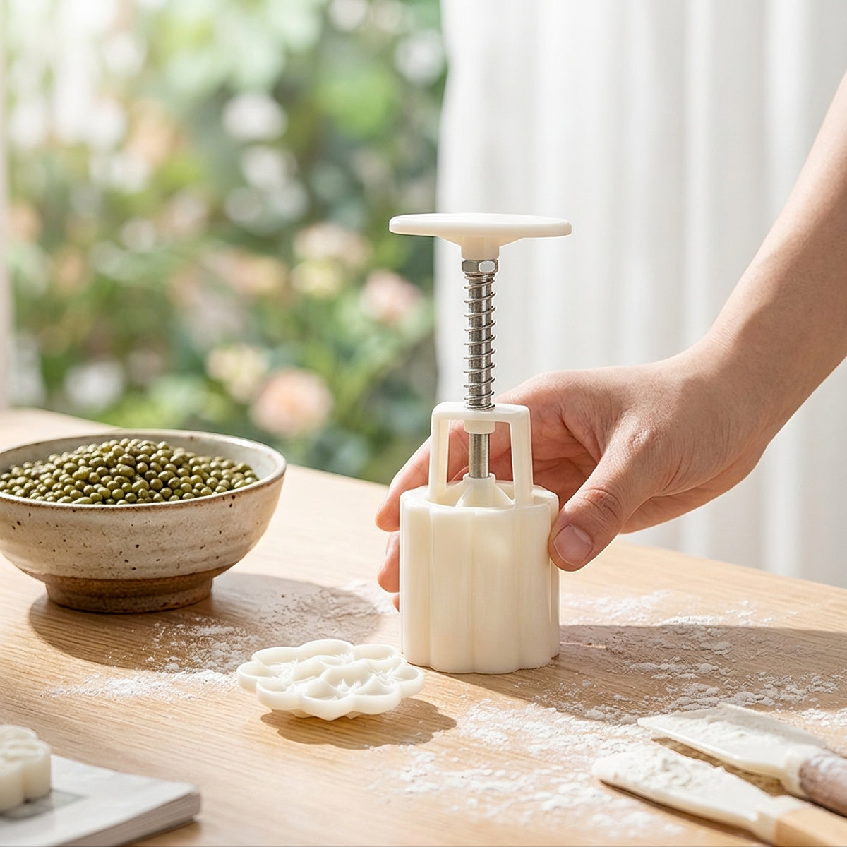 Mooncake Stamp with Stamp Food-Grade Mooncake Stamp with Stamps Blossom Pattern Loaded Pastry Press for Home Culinary Creators, Oven Cooking