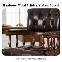 Leather Upholstery Carved Wood managerial Chair High rear Support Rolling Task Chair Vintage Design Office Furniture Height Adjustable for managerials, Professionals, Students, Study Room, Library, Work
