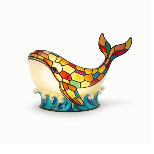 Cetacean Lamp with Undulating Base Wave-Themed Base-Themed Cetacean Night Light Stainedstained-Glass Look Ornament for Young Children