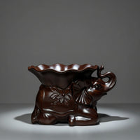 Solid Wood Elephant Statue with Tray | Carved, Elephant Figurine with Tray, for Tabletop