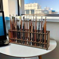 Detachable Wooden Brush Holder for 67 Brushes, Wall-Mounted