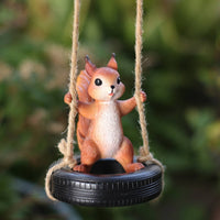 Squirrel Tire Swing Ornament Weather-Resistant Hanging Squirrel Statue Cute Design Garden Decor for Gardeners, Patio
