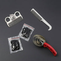 5 Pieces Horse Grooming Kit with Sweat Fine-Toothed Horse Comb Set with Hair Bands Metal for Riders, Barn, Stable