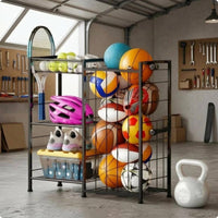 Sports Ball Rack Wire Frame Tiered Ball Rack Foldable for Indoor Use
