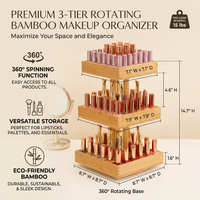 Bamboo Rotating Makeup Organiser, Large Capacity Cosmetic Storage, 3 Tier Vanity Organiser, Skincare Storage for Dresser, Organizer
