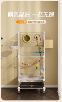 Large Bird Cage for Parrots with Breeding Box, 3-Tier, with Wheels