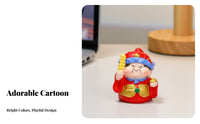Creative Design Chinese God of Wealth Statue Hand-Painted Cartoon Prosperity Deity Figurine Stable Base for Office Workers, Business Owners