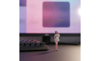 Painted 1/64 Scale Figurine Tiny Miniature Female Figure Compact Figurine with Hand-to-Hair Gesture Detailed for Collectors, Hobbyists, Dioramas