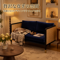 Sofa, Wooden, Rattan Sofa, 3-Seater, New Chinese Style, Washable Cover, Width 190cm