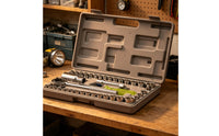 Chrome-Finished Socket Wrench Kit Knurled-Grip Ratchet and Socket Set Compact Hand Tools Portable for Mechanics, DIYers, Car Owners, Automotive Repair, Garage, Home Workshop, Roadside Emergencies