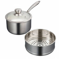 Small Milk Pan Coating Baby Meals Cooking Pot Dishwasher Stainless Steel Saucepan with Steamer for Students, Dorm Room