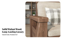 Black Walnut Wood Sofa Set Space Saving Chinese Design L-Shaped Couch Easy to Assemble Solid Wood Storage Sofa for Families, Lounge Area, Home
