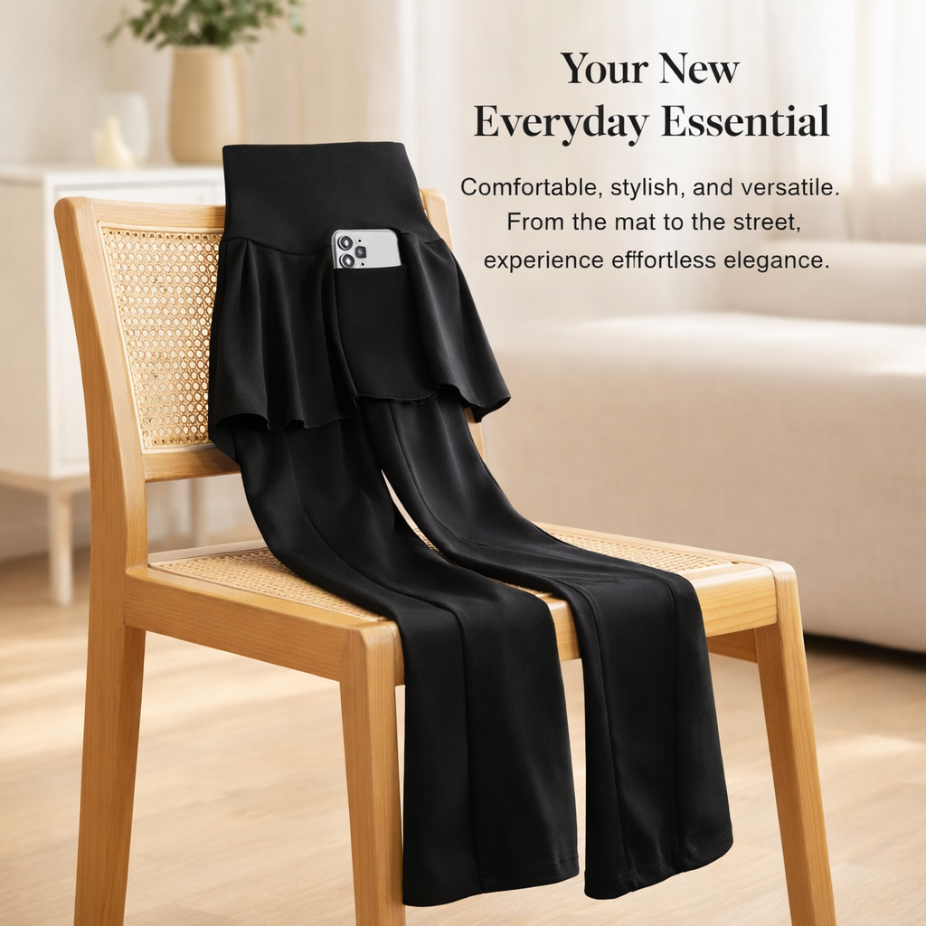 Gym Leggings for Women with High Waist and Side Pockets, Flared Trousers for Workout, Compression Pants with Faux Two Piece Design