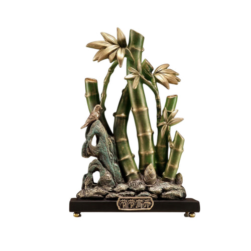 Bamboo Figurine with Stand Gold-Toned Bamboo Ornament Compact for Office