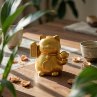 Welcoming Cat with Prosperity Ingot Brass Tabletop Auspicious Cat for Business Owners, Collectors, Cashier Counter, Office Desk