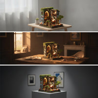 Miniature House Kit with LED Lights Warm Dollhouse Kit Relaxing for Reading Nook