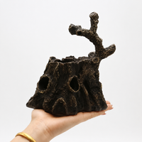 Fish Aquarium Tree Stump Hide Ornaments, Dark Brown Resin Woodland Decor 16x10x18cm, Fish & Shrimp Hiding Place