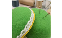 Round Sewing Needle Cushion Yellow Underside Lace-Trimmed Needle Cushion Strap