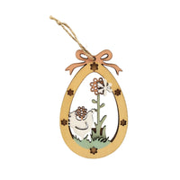Holiday Festive Decor, Wooden Bunny Oval Ornament, Double-Layer Hollow Wood Hanging Tag