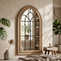 Windowpane Arch Mirror Beaded Trim Arched Window Mirror Decorative