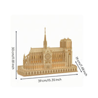 Gothic Cathedral Model Architectural Cathedral Model with Base Miniature 3D Wooden Puzzle for Adults, Hobbyists, Shelf, Desk, Study Room