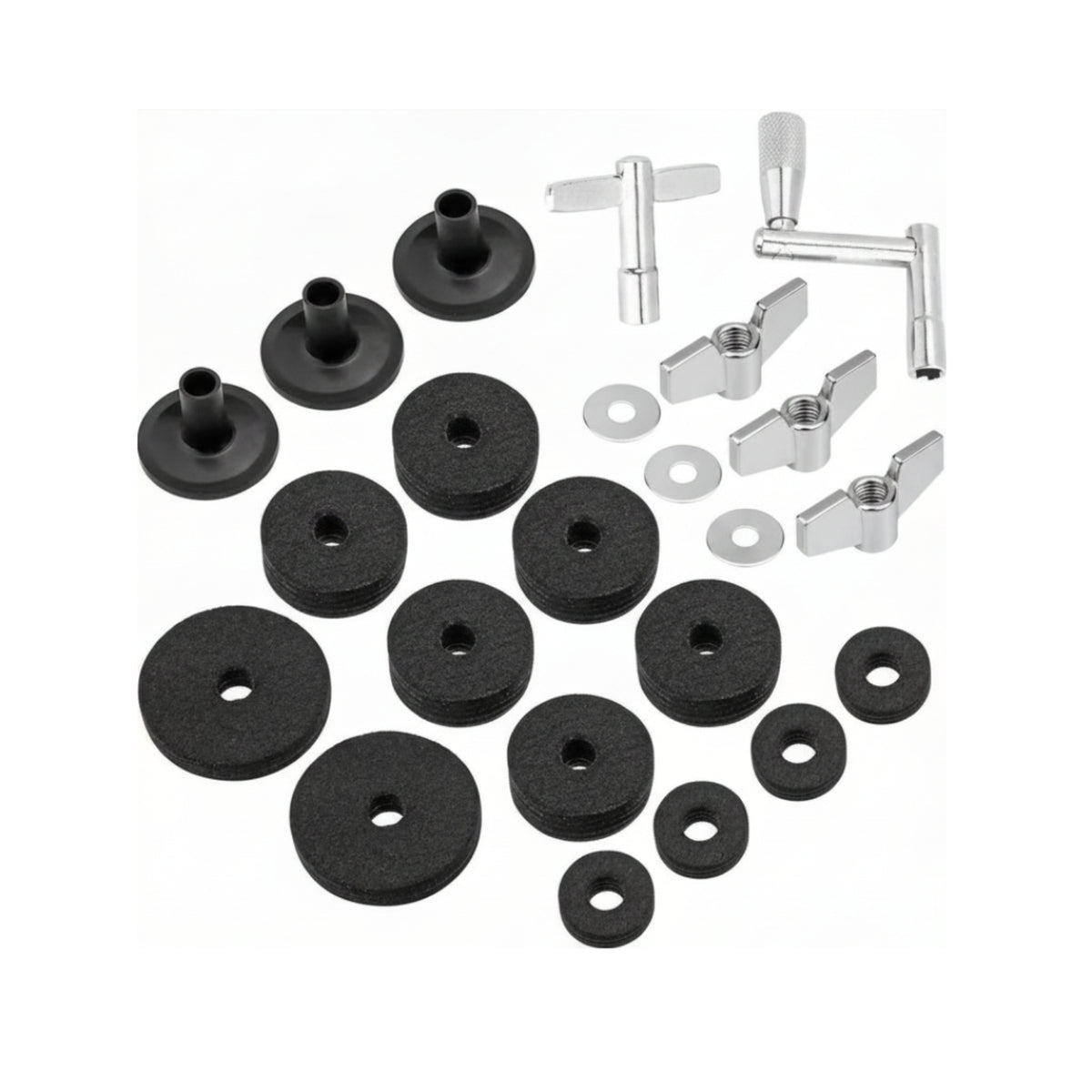 18 Pieces Cup-Shaped Sleeves Drum Accessory Kit Wing Nuts Drum Felt Pads Metal Parts Cymbal Felt Pad Stacked Discs