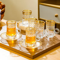 Foil Embossed Glass Coffee Cup with Lid (6-Piece Set)