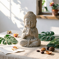 3 Pieces Chinese-Style Buddha Statues Hand Gestures Gray Buddha Figurines Small Size House Decoration for Tea Room