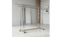 Mobile Double Rod Clothes Rack with Shoe Shelf Portable Double Rod Clothes Rack Sturdy Furniture Stable for Laundry Room