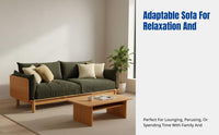 Nordic Solid Wood Sofa, Modern Minimalist Fabric Couch, Living Room Set, Walnut Wood, Removable Cover
