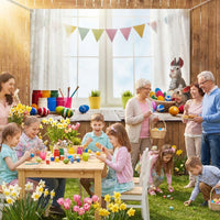 Easter Photography Backdrop Festive Design Easter Bunny Photo Background Vinyl Material Colored Egg Party Background for Families, Kids, Parties, Home