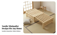Solid Wood Construction Extendable Wooden Bed Frame Multi-Functional Pull-out Sofa Daybed Space Saving Pull out Daybed Frame Quiet Casters for Students, Renters, Homeowners, Small Areas, Apartment, Bedroom, Office