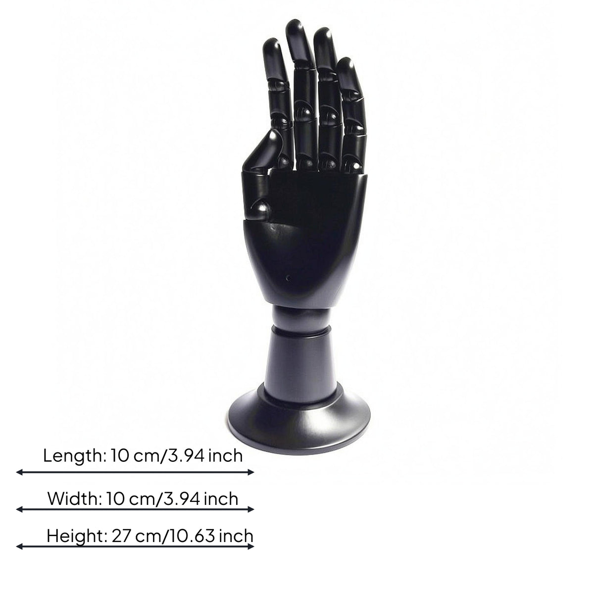 Articulated Hand Stand Black Posable Hand Model Flared Base