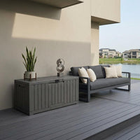 Resin Outdoor Storage Chest Rectangular Outdoor Storage Box Hinged Lid Lockable Container for Patio, Garden, Poolside
