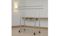 Extendable Rolling Clothes Rack with Shelf Heavy Duty Garment Rack with Wheels Portable Sturdy for Bedroom
