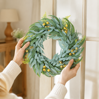 Spring Door Wreath 30cm, Semi-Handmade Decorative Wreath for Front Door, Country Style Spring Decoration, Artificial Flower Wreath for Renters