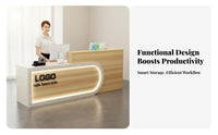 Salon Reception Counter Multifunctional Modern Reception Desk Cashier Checkout Stand Easy to Clean Particle Board Melamine Finish Scratch Resistant Waterproof Suitable for Receptionists Barbershop Retail Store
