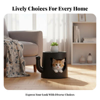 Feline Cave End Table Raised Lip Tabletop Enclosed Feline Bed Table Anti-Slip
