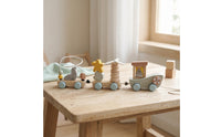 Brightly Painted Wooden Pull Train Rolling Animal Pull Toy Classic Wooden Train with Wheels Educational for Playroom