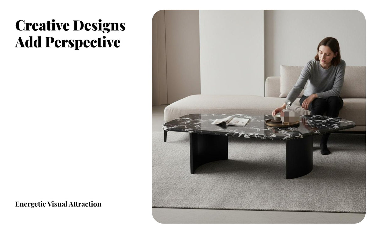 Marble Pattern Top Pebble-Shaped Side Table Light Luxury Home Furniture Italian & design Indoor Furnishing Minimalist Design for Apartment Dwellers, homeowners, Interior Designers, Living Room, Reception Area, Office Lounge, study Corner