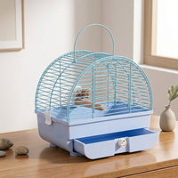 Portable Bird Cage for Parrots and Cockatiels, Medium Size Metal Wire Carrier with Stand Perch and Handle, Small Animal Parakeet and Budgie Use