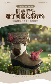 跨境新款独特靴子造型树脂户外悬挂式花园装饰鸟屋庭院创意工艺品