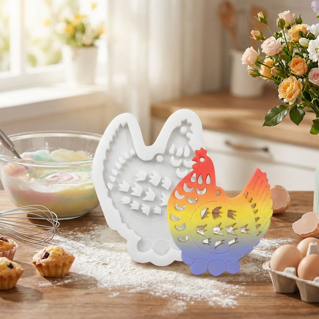 Easter Hen Silicone Mould Non-Stick Chicken Resin Casting Mould Flexible Farm Animal Fondant Form for DIY Hanging Ornaments Chocolate Cake Decoration Spring Crafts