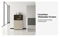 Wide Countertop Living Room Storage Cabinet Sturdy Construction Floor Standing Wine Cabinet Push-to-Access Doors Glass Door Sideboard Anti-Tip Safety for Small Apartment Dwellers, Interior Design Enthusiasts, Homeowners, Home Bar, Entryway