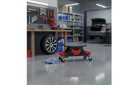 Heavy-Duty Construction Automotive Work Stool with Tool Trays Low-Profile Design Workshop Equipment for Mechanics, Garage