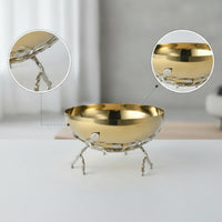 Decorative Bowl with Branch Stand Gold-Toned Bowl with Stand Polished Centerpiece for Tabletop, Coffee Table