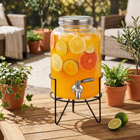 Drink Dispenser with Ribbed PVC Body, Large Capacity for Fruit Tea and Iced Tea Glass Water Option for Home Bar and Parties
